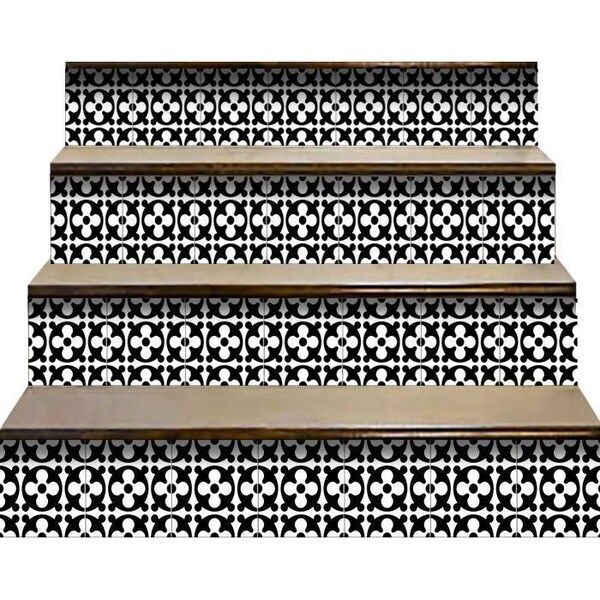 Homeroots 6 x 6 in. Black & White Medeci Peel & Stick Removable Tiles 399977 - main